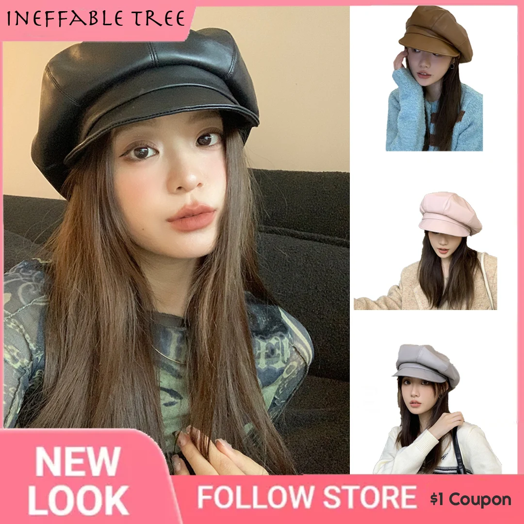 

INS PU Faux Leather Newsboy Caps for Women Gatsby Cap Octagonal Baker Peaked Beret Driving Hat Female Hats Painter Tour Boinas