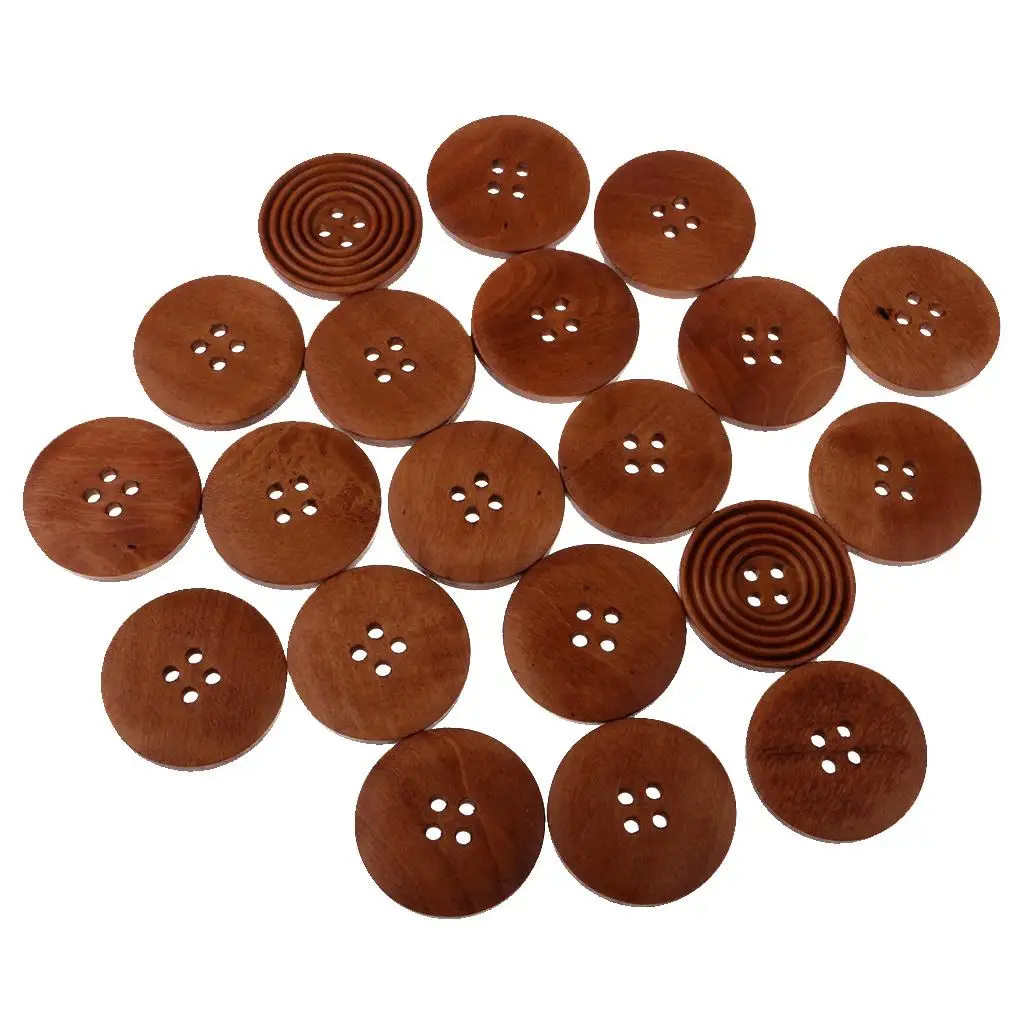 20 Pieces 30mm Handmade Round Coffee Black Wood Buttons 4 Holes Sewing Buttons for Garment Decoration 3