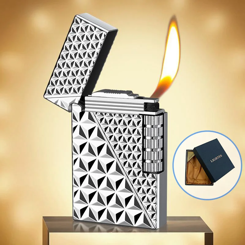 Butane Gas Lighter Cigarette Lighter Xiaomi Metal Lighter Windproof And Waterproof Lighter Relief Pattern Red Flame Direct Sale Cigar Men's Smoke Accessories
