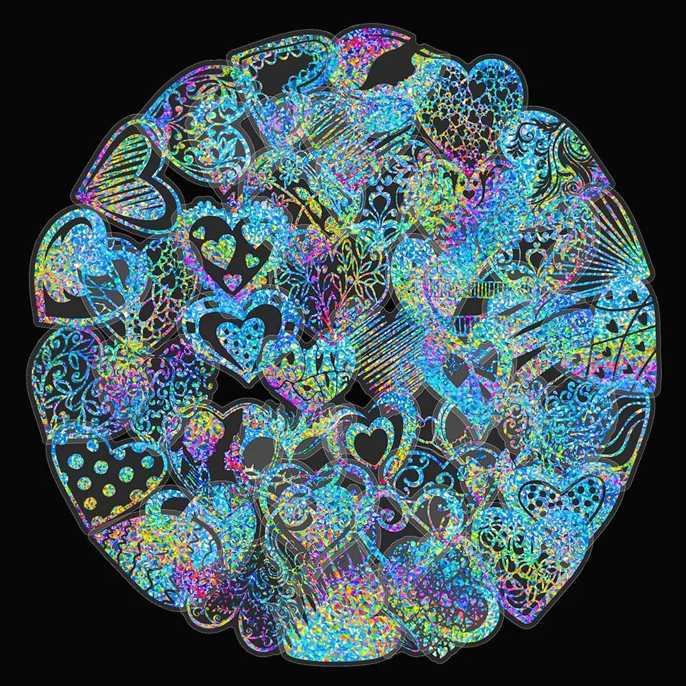 

10/50Pcs Laser Transparent Heart Aesthetic Varied Graffiti Stickers DIY Notebook Scrapbooking Laptop Backpack Decoration Decals