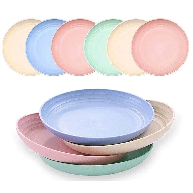 4Pcs Dinner Dishes Set Wheat Straw Plates Dinnerware Tableware Eco Friendly Sturdy Lightweight Kitchen Dishes Safe Dinner Plates