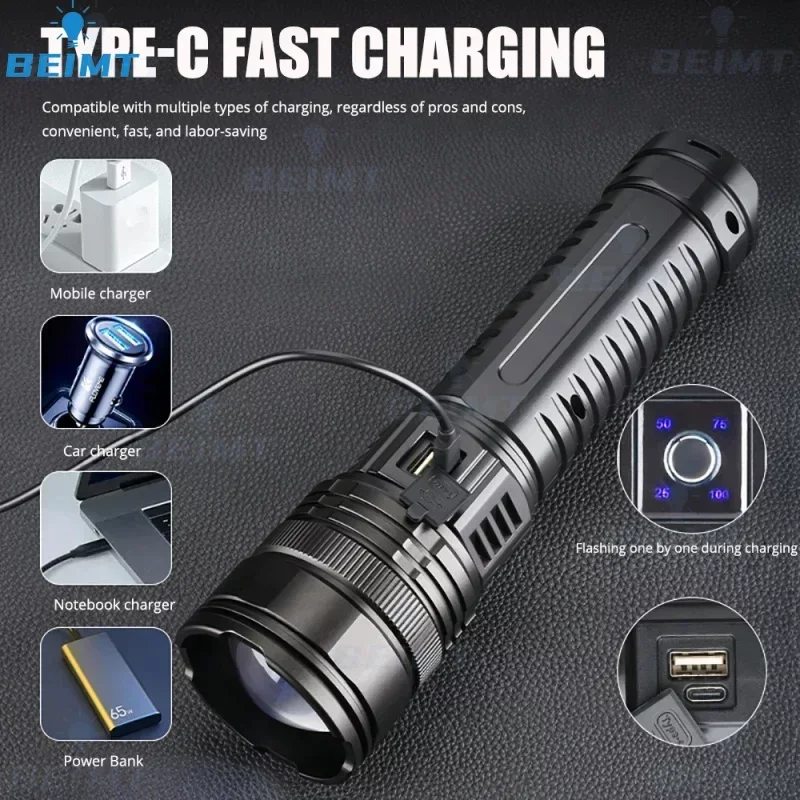 Laser flashlight 1000000LM LED White Laser Built-in Battery Flash Light Emergency Spotlights 5km Most Powerful Led Flashlights Tactical Torch