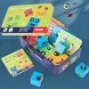 Kids Montessori Toy 64 pcs Cards of Emoticon Puzzle Face Change Cubes Wooden Toys Building Blocks Educational Game for Children 3