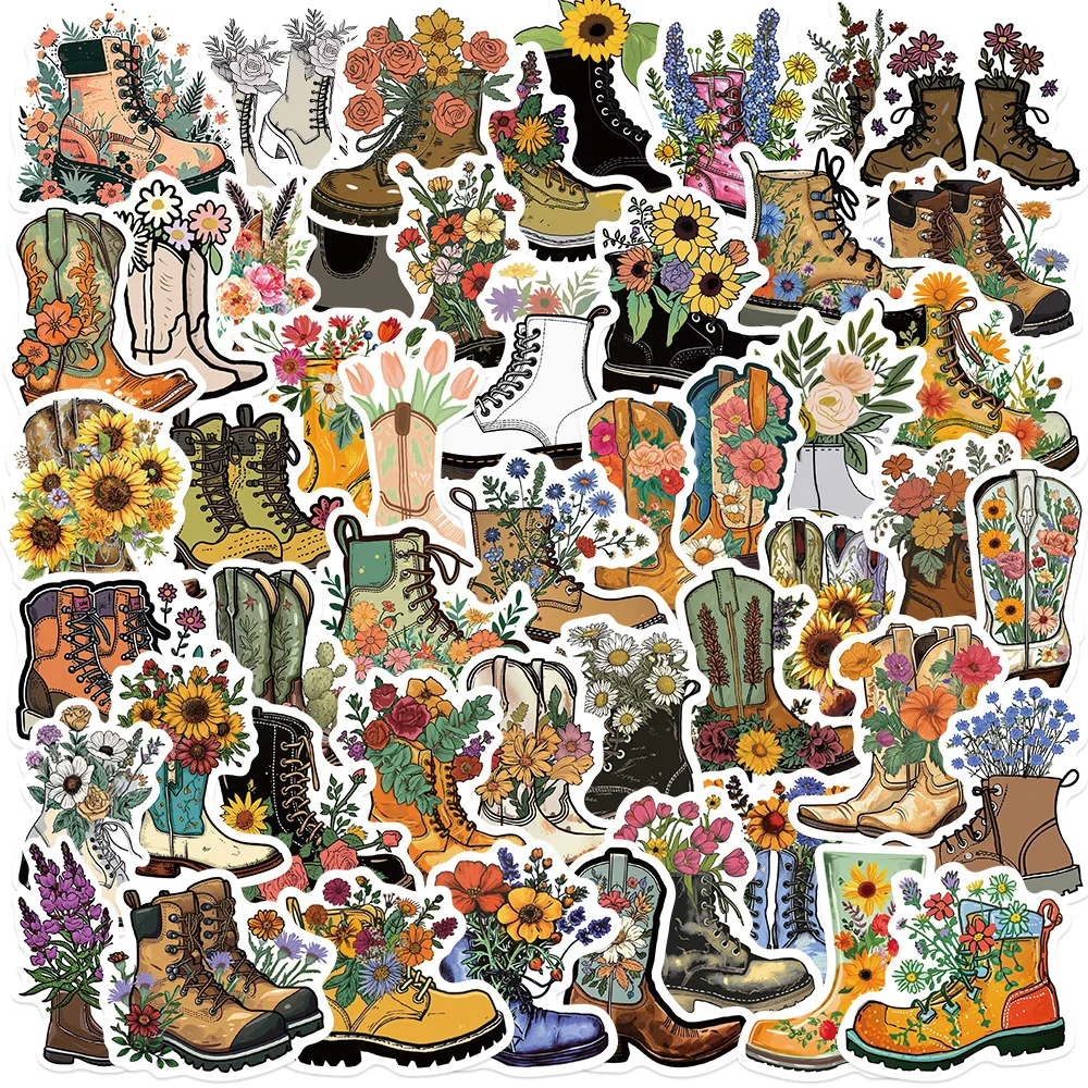

10/30/50PCS Cartoon Literary Retro Flowered Boots Sticker Graffiti iPad Luggage Guitar DIY Wall Sticker Toy Decoration Wholesale
