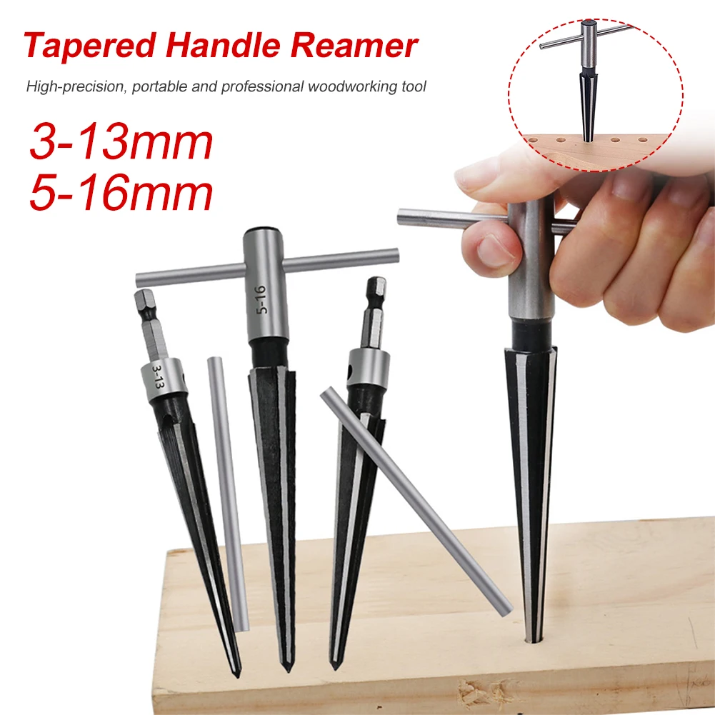 

Tapered Handle Reamer 3-13mm/5-16mm T-Shaped Handle Bridge Pin Reamer 45# Steel Chamfer Reaming For Woodworking Cutting Tool