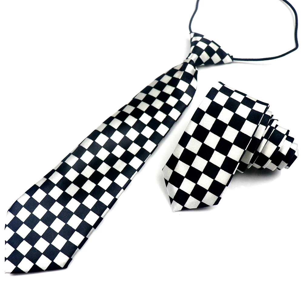 Narrow Polyester Simple Neckties For Men Women Skinny Slim Lazy Ties Kids Students Casual Shirt Carvat Checkered Ties Gift woven necktie,necktie set