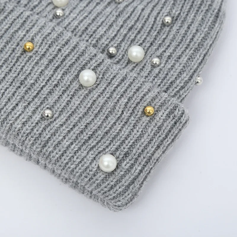 Fashion Pearl Hats Women Winter Knitted Caps Soft Beanie Women's Hat Female Cap Girls Skullies Beanies gorros mujer invierno 5