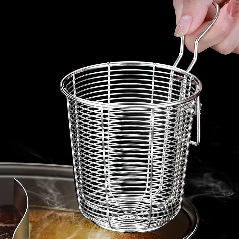 

Stainless Steel Hot Pot Colander with Handle Spaghetti Basket Sink Strainer for Vegetable Dumpling Cooking Frying Supplies