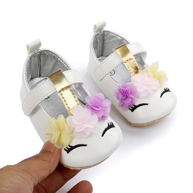 Oddler Baby Girls Flower Unicorn Shoes PU Leather Shoes Soft Sole Crib Shoes