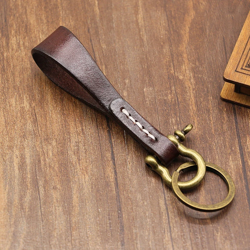 Retro Kupfer Hufeisenschnalle Schlüsselanhänger Anhänger Geschenk Einfache handgemachte hochwertige Rindsleder Schlüsselanhänger Lanyard – Detail 5