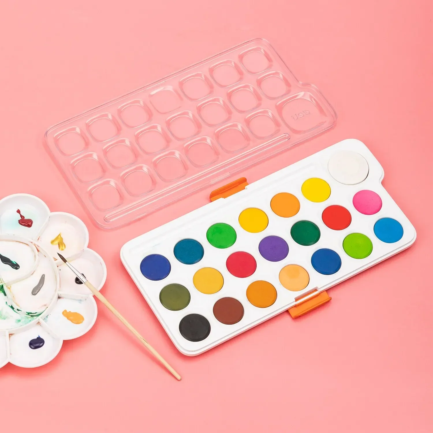 Deli 12/21 Colors Professional Solid Watercolor Paints with Brilliant Color Painting Brush for Beginner Drawing Art Supplies