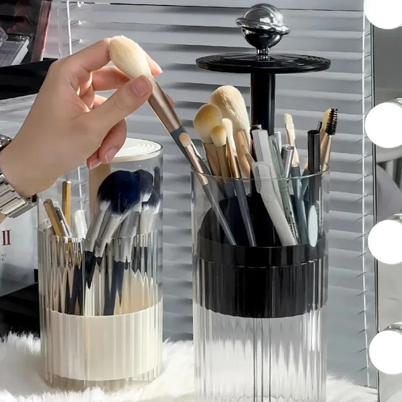 Automatic Lifting Makeup Brushes Holder Dustproof Makeup Brush Holder Lipstick Eyebrow Pen Holder Desktop Makeup Container 2