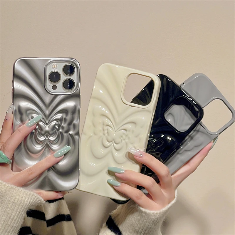 Plating 3D Butterfly Bumpy Texture Case for iPhone