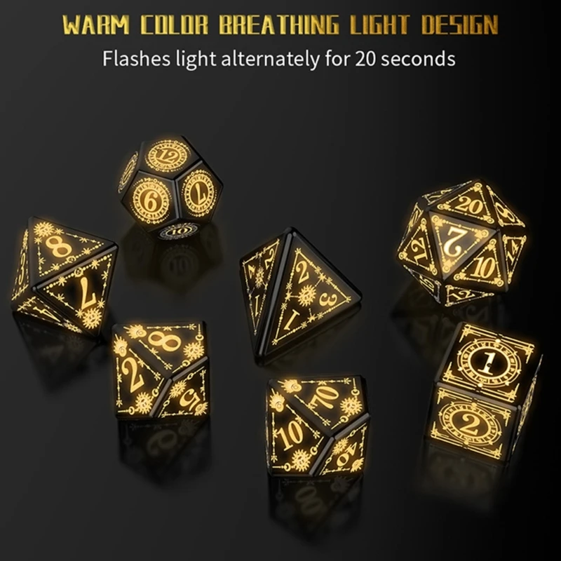 7 Pcs Rechargable Glowing LED Dices Role Playing Game Polyhedral Dices LED Electronic Tabletop Game Player