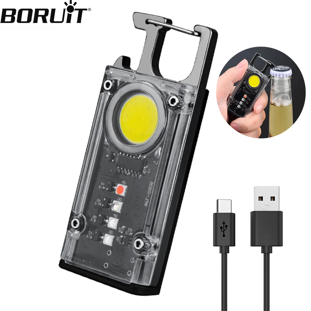

Перезаряжаемые светодиодные фонарики BORUIT MIni Key светильник Type-C, портативные маленькие карманные фонарики с магнитным Открывателем, фонарик для кемпинга