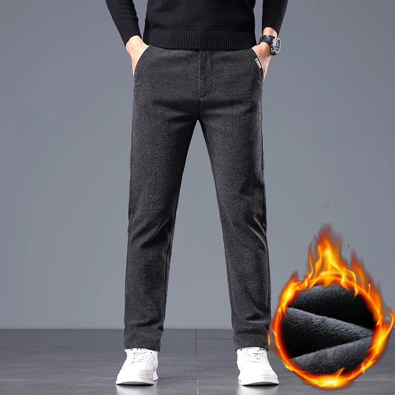 Winter Warme Fleece männer Casual Hosen Mode Koreanische Dünne Chenille Stoff Elastische Verdicken Business Plüsch Samt Thermische Hosen – Detail 7