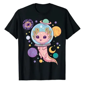 Space Axolotl 카와이 파스텔 고스 애니메이션 미학 누고스 티셔츠, 멋진 의상, 귀여운 우주비행사 티 탑, 그런지 연인 옷 선물