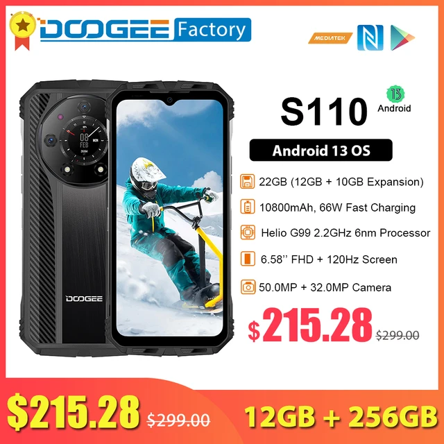 DOOGEE S110 12GB 256GB Smartphone Helio G99 Mobile Phone 6.58” FHD 120Hz  Screen 10800mAh 66W Fast Charging Android 13 Cellphone - AliExpress