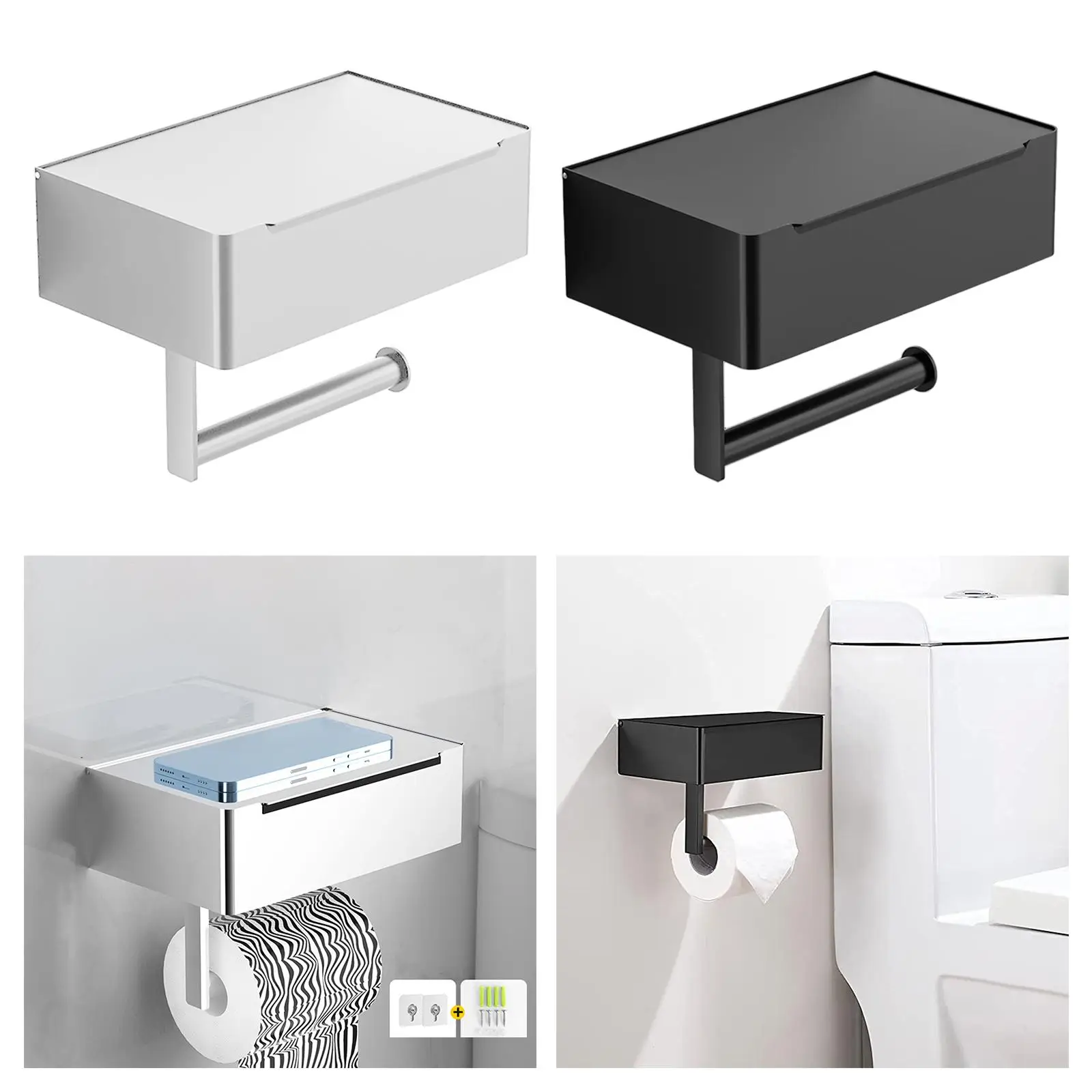 Stainless Steel Toilet Tissue Paper Holder Storage Rack Sturdy Wall Mount Toilet Storage Box for Bathroom Home Kitchen Bedroom