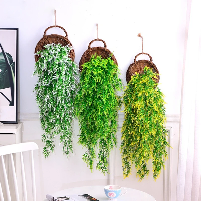 

Искусственная ротанговая трава, висячая на стену искусственная зеленая растение, искусственная лоза из ротанга, для сада, внутреннего и наружного декора дома