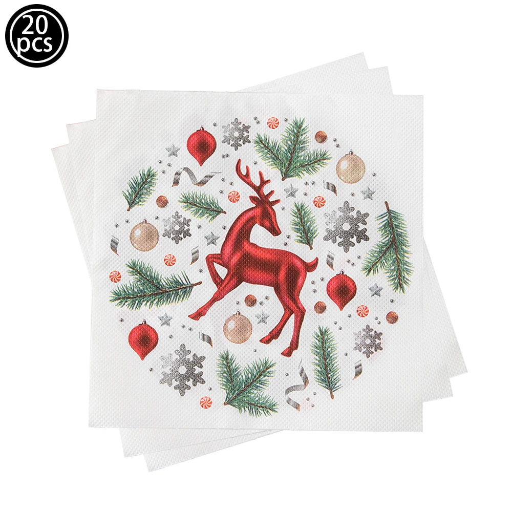 thumbnail image 1 of 20-100 servilletas de papel con decoración navideña, servilletas de muñeco de nieve, árbol de Navidad, ciervo Milu, decoración de mesa navideña, suministros para fiestas, 1 of 5