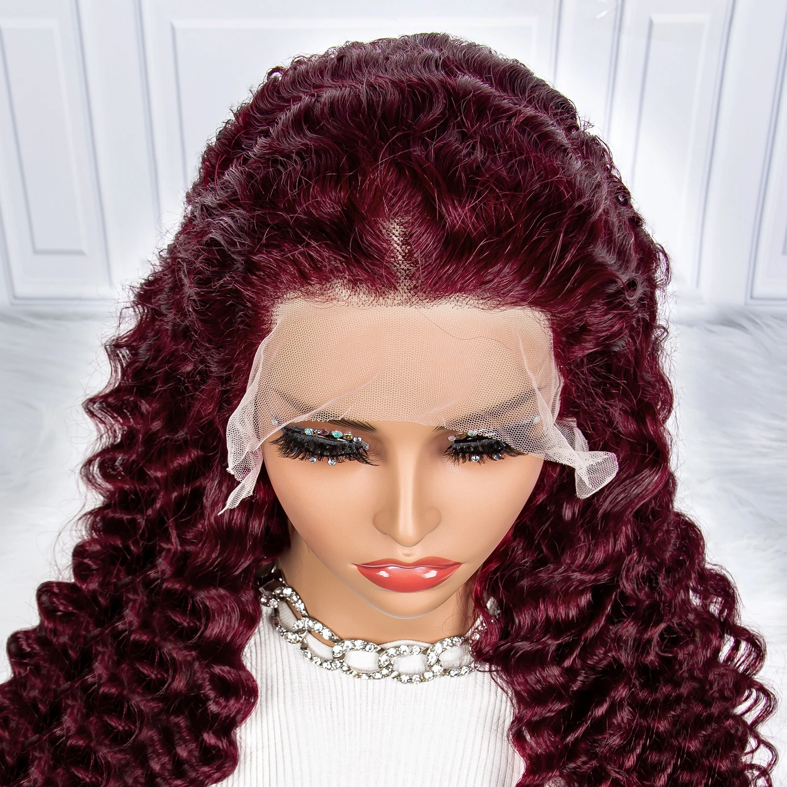 250% Density Deep Wave Wavy Human Hair Wigs 99J Color 13x4 Transparent Lace Frontal Brazilian Hair Wig for Black Women