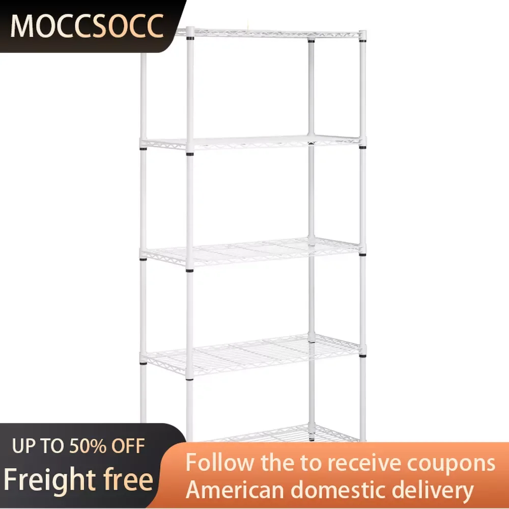 

5-Tier Steel Heavy Duty Adjustable Storage Shelves Organizer White Shelf Holds Up to 200 Lb Per Shelf Freight Free Home