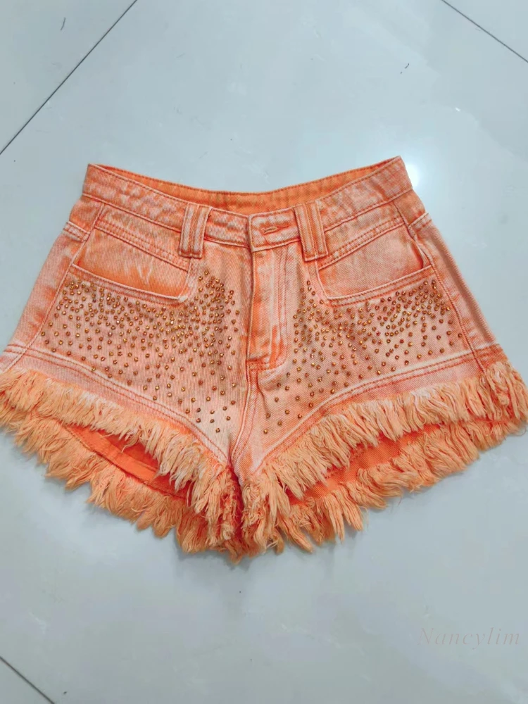 orange fringe shorts