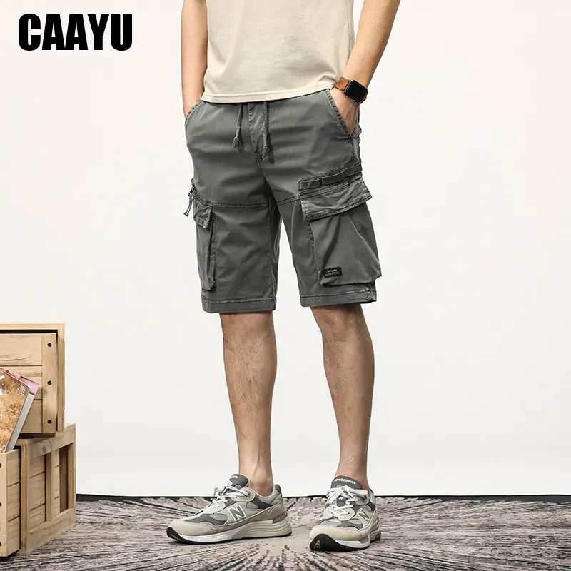 CAAYU Summer Men Cargo Tactical Short Pants Multi Pocket Shorts Men Oversize Clothing Casual Fashion Jogger Outdoor Gray Pants