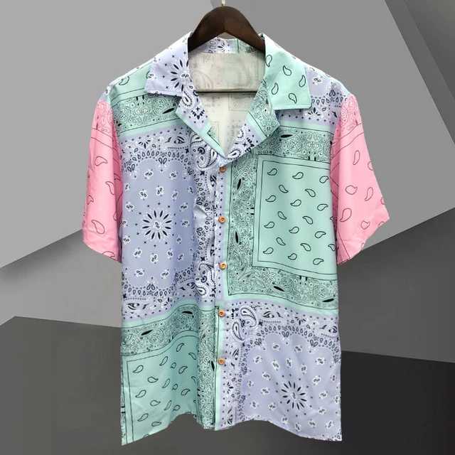 2023Men Contrasting Abstract Pattern Print Shirt Short Sleeve Casual Shirt  Streetwear Camisa Fashion Masculina Shirt Moda Hombre - AliExpress