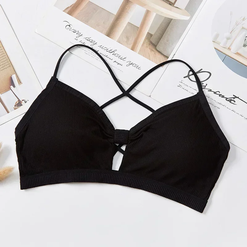 Sexy Threaded Sports Yoga Bra Pure Cotton Sports Bra Fitness Top Breathable Strap Underwear Brapads Wrap Chest women lingerie bra