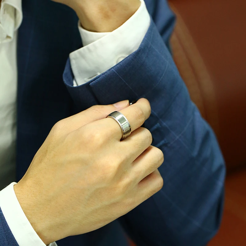 Vnox 8mm Rotatable Basic Ring for Men Black Stainless Steel Casual Male Anel Stylish Punk Spinner Alliance Jewelry 2
