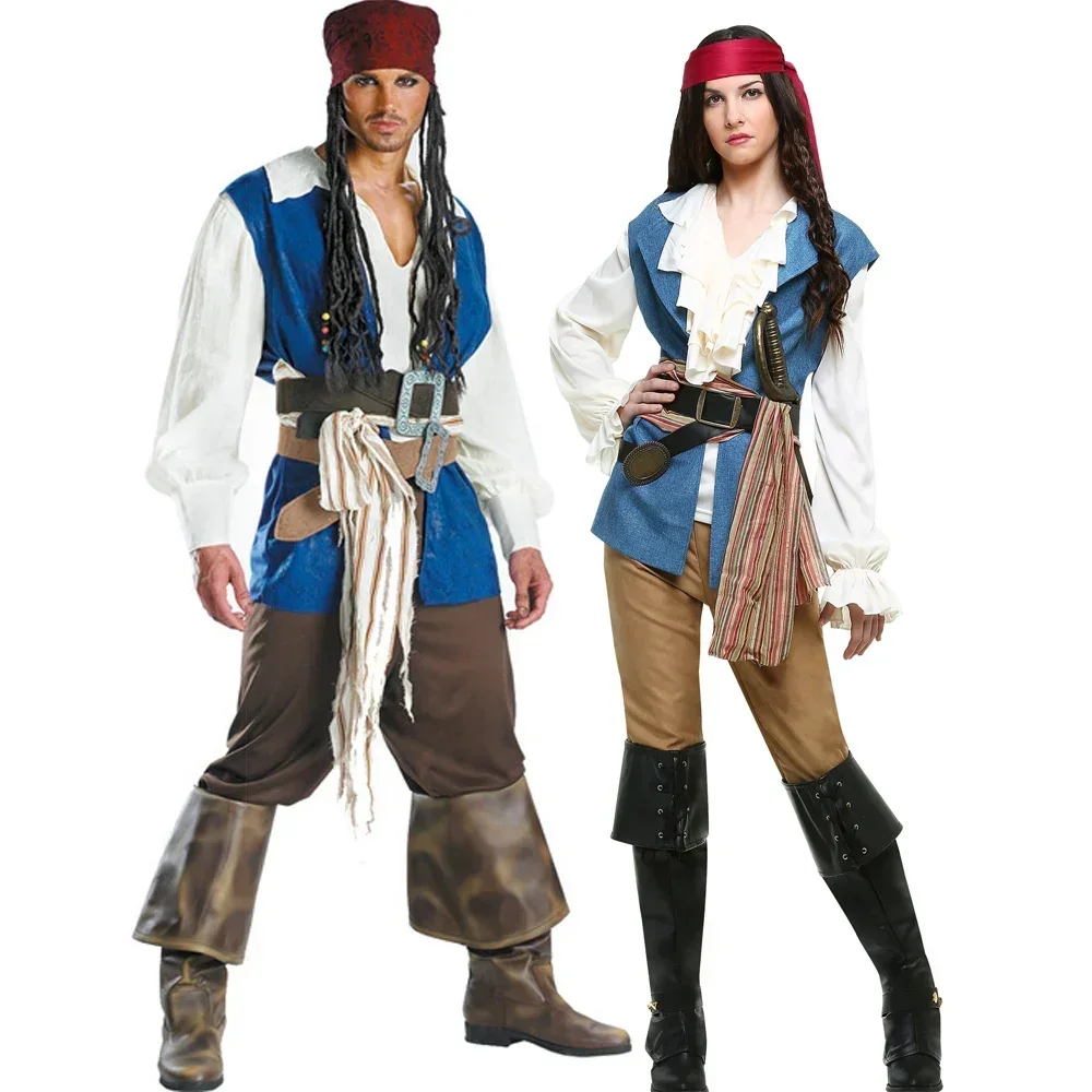 

Women Man Halloween Captain Pirate Costume Adult Pirates of the Caribbean Masquerade Cosplay Costume