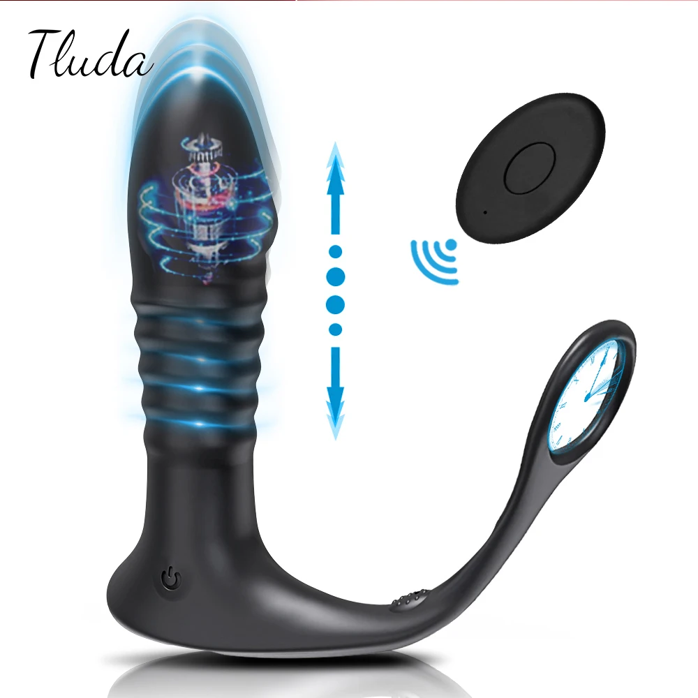 Male Thrusting Prostate Massager for Men Butt Plug Anal Plug Cock Ring Remote Control Anal Vibrator for Gay Sex Toy Men