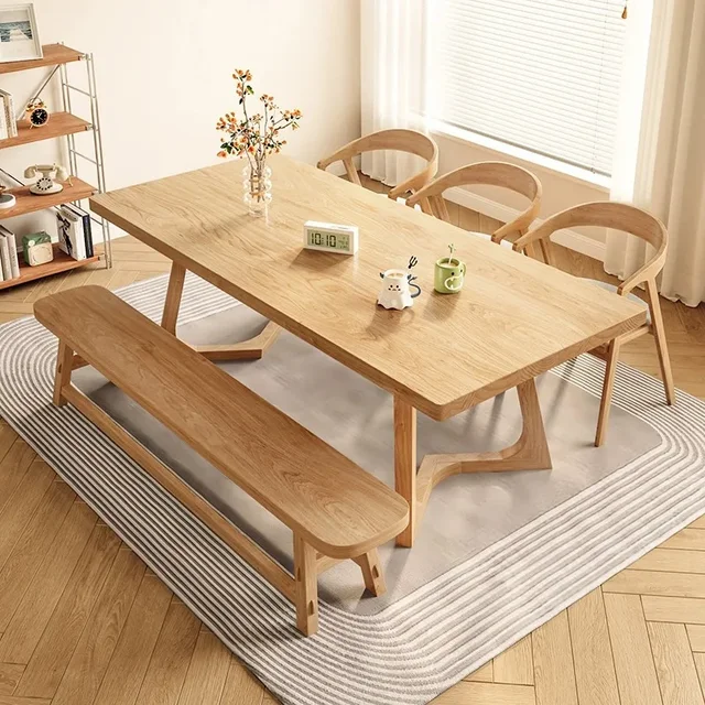 Dining Table Full Of Solid Wood Logs For Eating, Thickened Household Simple Modern Rectangular Table And Chair Combination 2