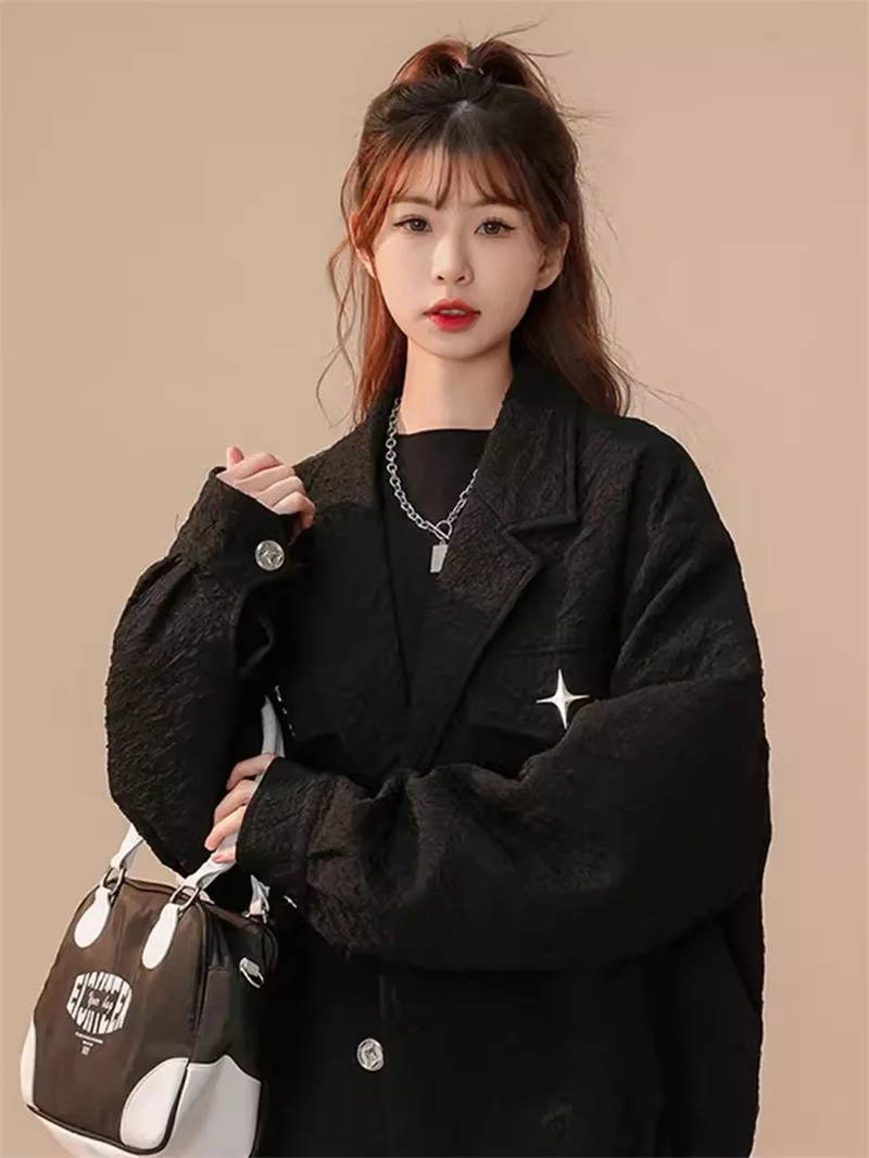 Fat mm Shoulder Suit Jacket for Women in Spring 2024 New and High-end Salt Style Fried Street top Slimming Short Coat For Women