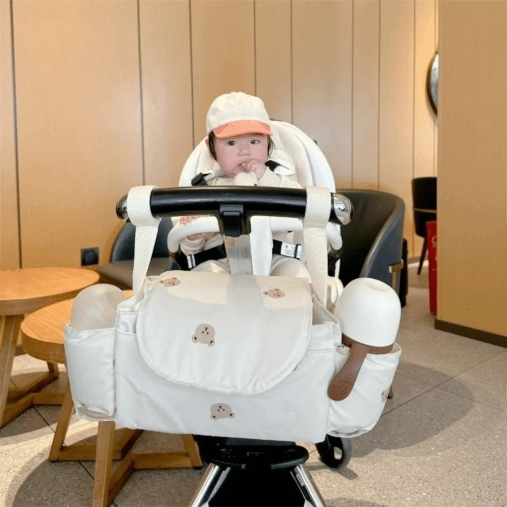 Cartoon Stroller Organizer Bag Bear Cloth Pram Storage Bag Diaper Bottle Large Capacity Stroller Hanging Bag Baby Stroller Pouch