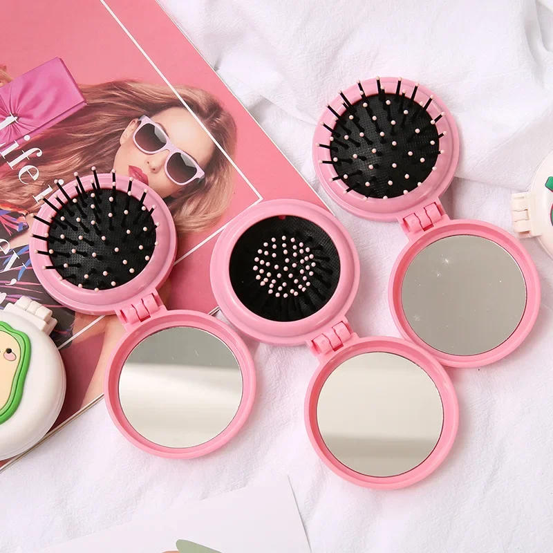 Princess Air Cushion Massage Makeup Hair Brush Cute Cartoon Animal Fruit Portable Comb with Mirror for Girls Baby Kids Stuff