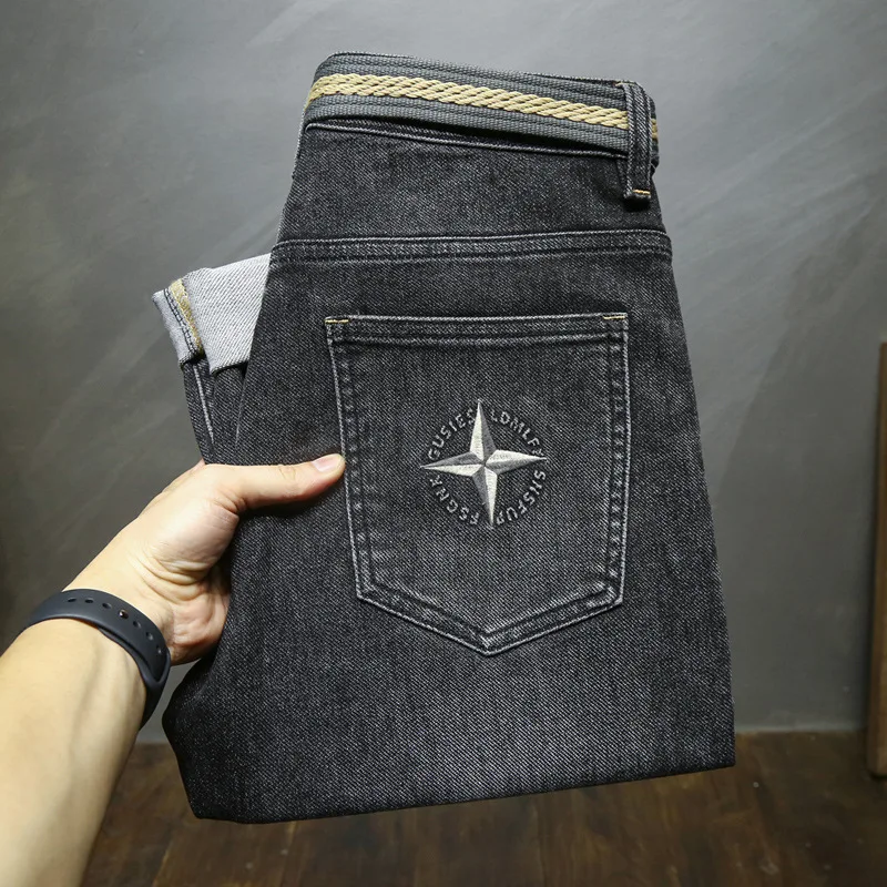 2024 New Jeans Men Slim Stretch Fashion Men'S Pants Loose Trend Casual Embroidery Youth High Quality Denim Long Pants