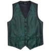 Hi-Tie Men's Silk Vests Fashion Dark Green Floral Jacquard Handkerchief Cufflinks Necktie Sleeveless Wistcoat Sets Wedding Party 4