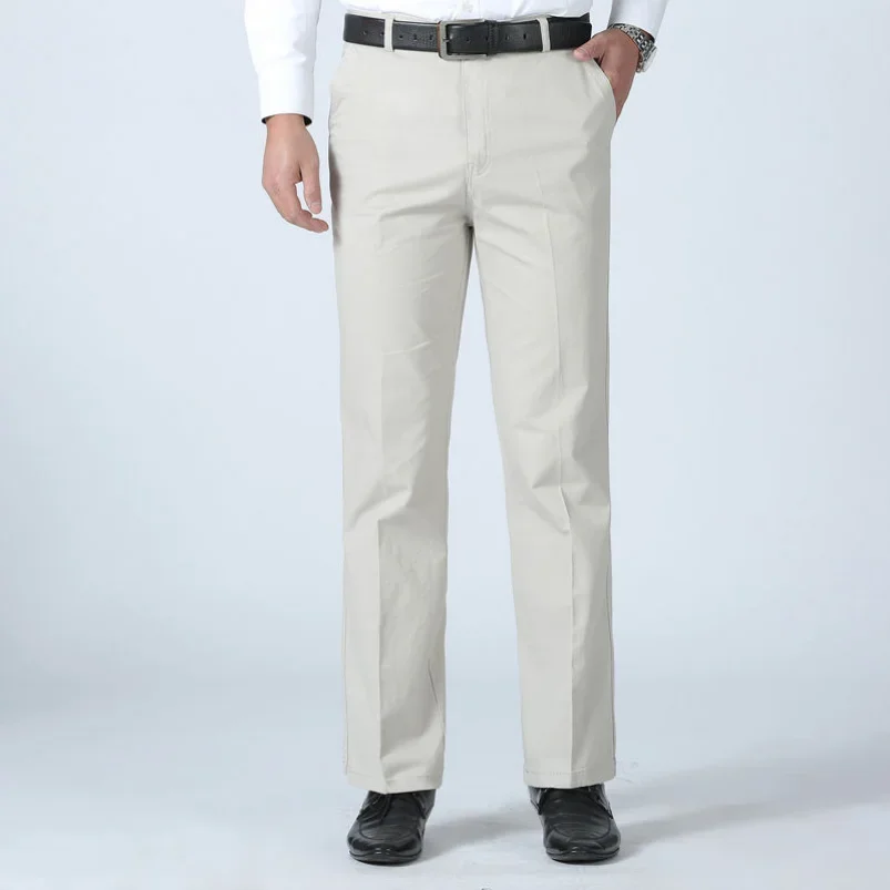 Cotton Work Pants Men's Summer Thin Casual Autumn Thick Classic Business Fashion Stretch Trousers Male Brand