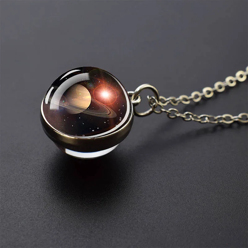 Celestial Galaxy Pendant Necklace – Double-Sided Glass Ball Astronomy Jewelry Gift