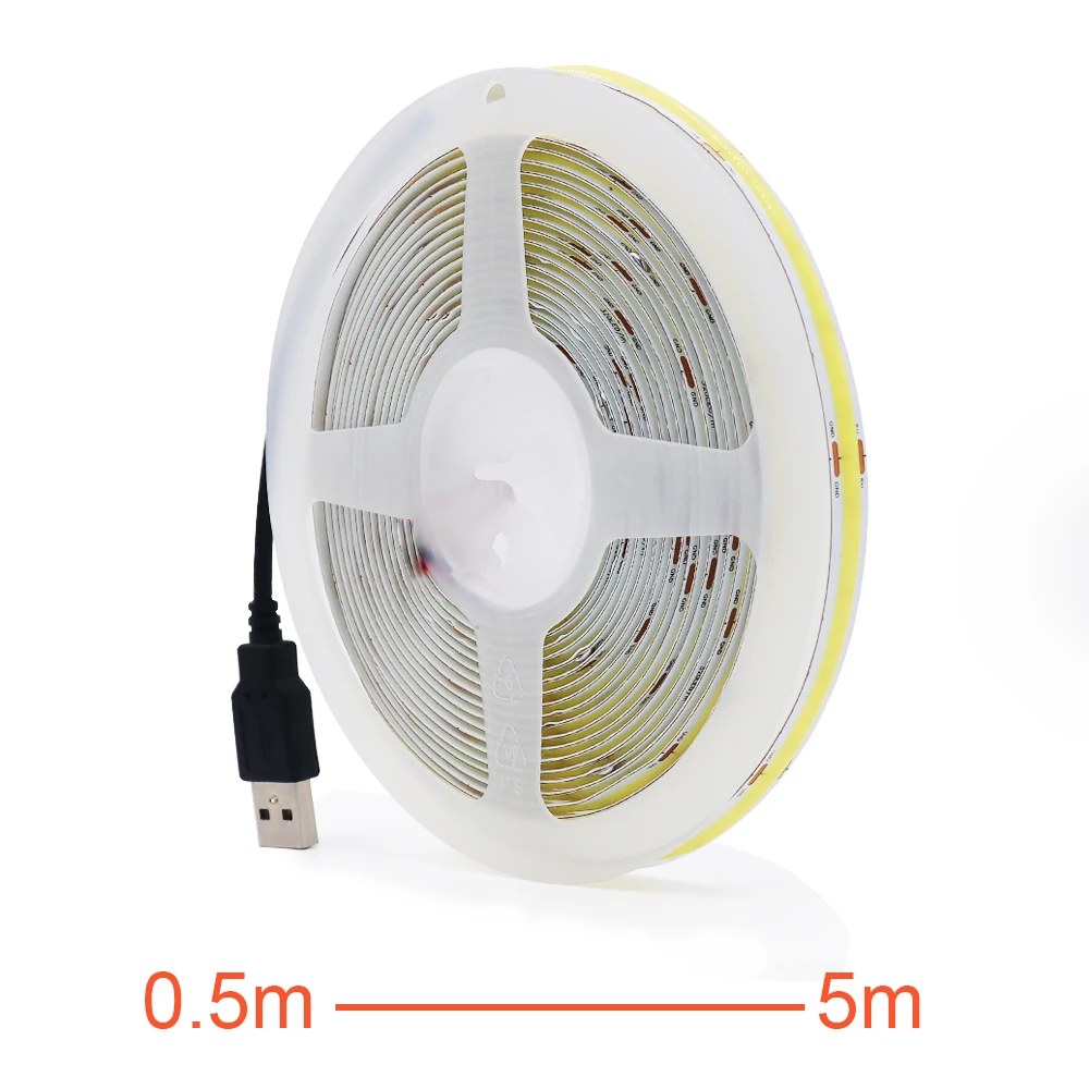 5V USB LED COB Strip Light Tape USB Powered 320LED/m High Density Linear Lighting Flexible Lamp TV Backlight Home Decoration