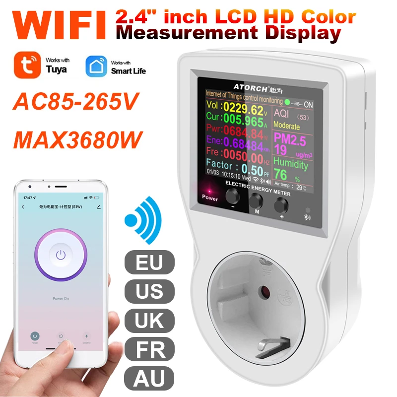 Digital Wattmeter WIFI/Bluetooth 220V AC Power Meter Electricity Consumption Energy Meter Power