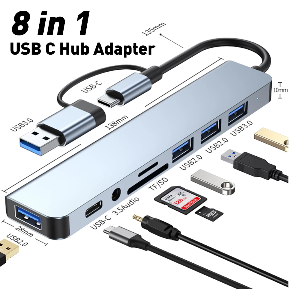 

USB-хаб VT 8 в 1, USB Type C на 4K HD, 5,0 Гбит/с