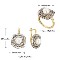 Ensemble de boucles d'oreilles et bague vintage en zircon incrusté de luxe pour femmes, plaqué cuivre or 14 carats, bijoux de mode, cadeau pour mariage ou fête 2