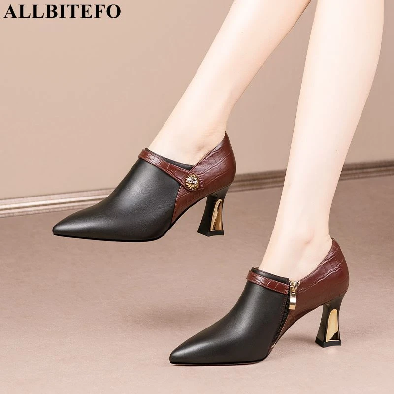 Zapatos de de piel auténtica para mujer, calzado de alto con punta puntiaguda, para fiesta y Club nocturno, colores mezclados, 33 43| | AliExpress