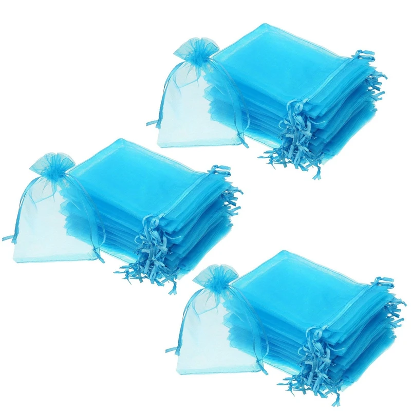 

150 Pieces 4 By 6 Inch Organza Gift Bags Drawstring Jewelry Pouches Wedding Party Favor Bags (Aqua Blue)