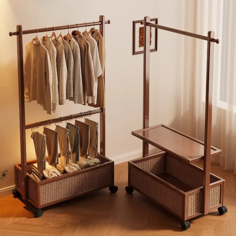 Simple hanger Floor-to-ceiling vertical plastic rattan dirty clothes basket Hanging clothes rack Integrated with wheels Movable