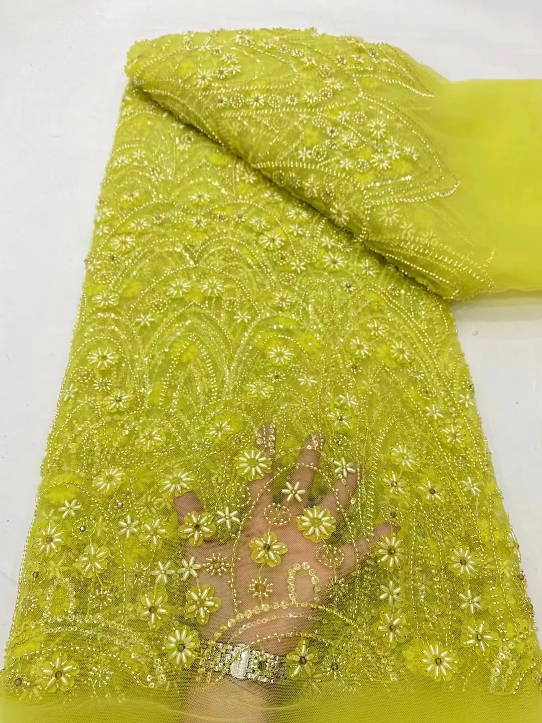 

Luxurious African Sequins Beaded Groom Tulle Lace Fabric 2023 High Quality Embroidery French Lace Fabric For Party Dress